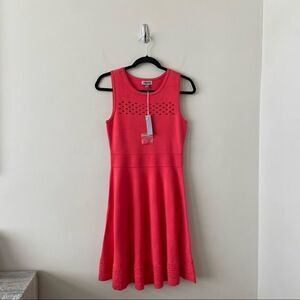Nwt-chelsea28 (Nordstrom)Ponte Hot Coral Open Work Fit & Flare Dress